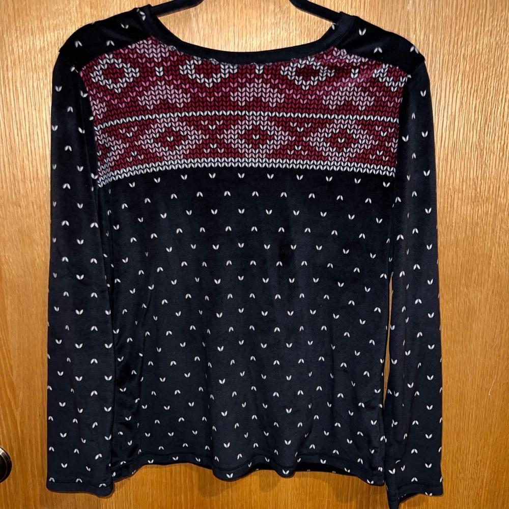 Cuddl Duds Top Womens Small Black Excellent Fair‎ Isle Heart Fleece Long Sleeve